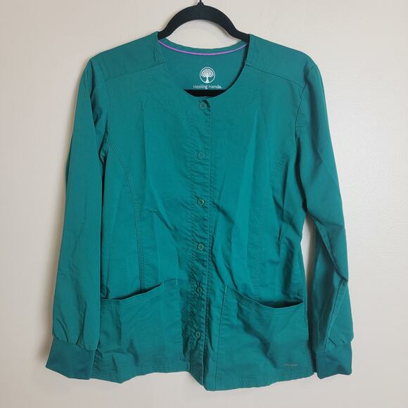 Healing Hands Hunter Green Scrub Jacket Size Small - Picture 1 of 3
